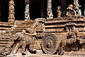 The great Chola temples of Tamil Nadu - The Airavatesvara temple of Darasuram. the porch extension of the mandapa, with balustrades decorated with elephants and prancing horses pulling wheels. 